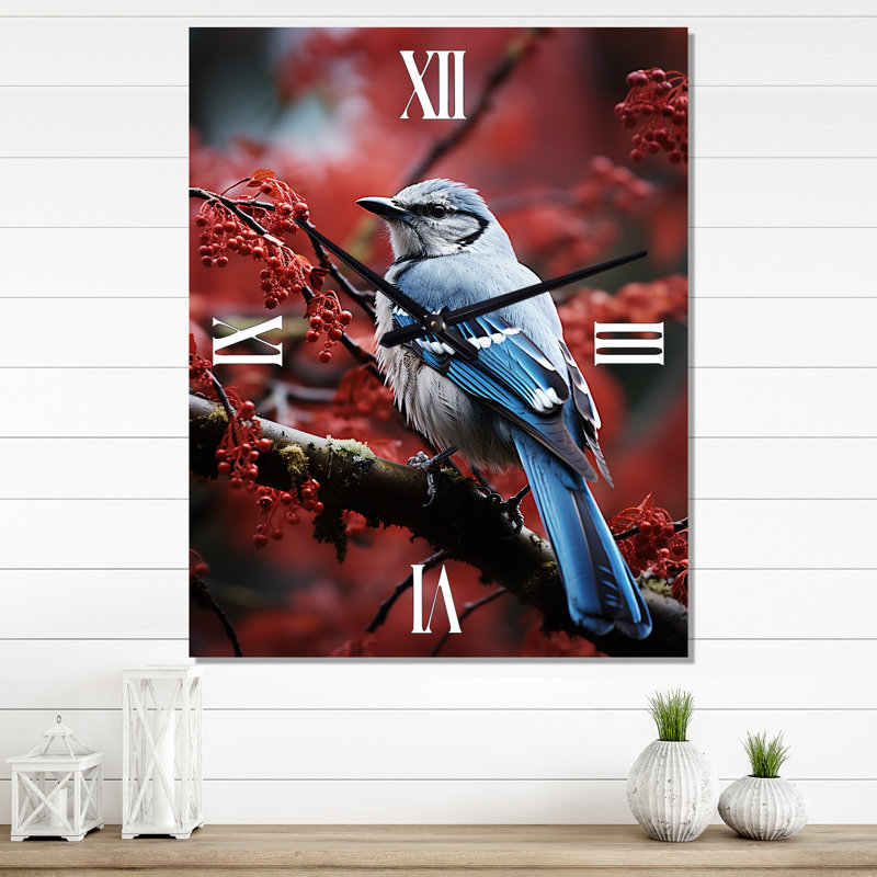 Horloge murale moderne bleu et rouge I - animaux, Petit