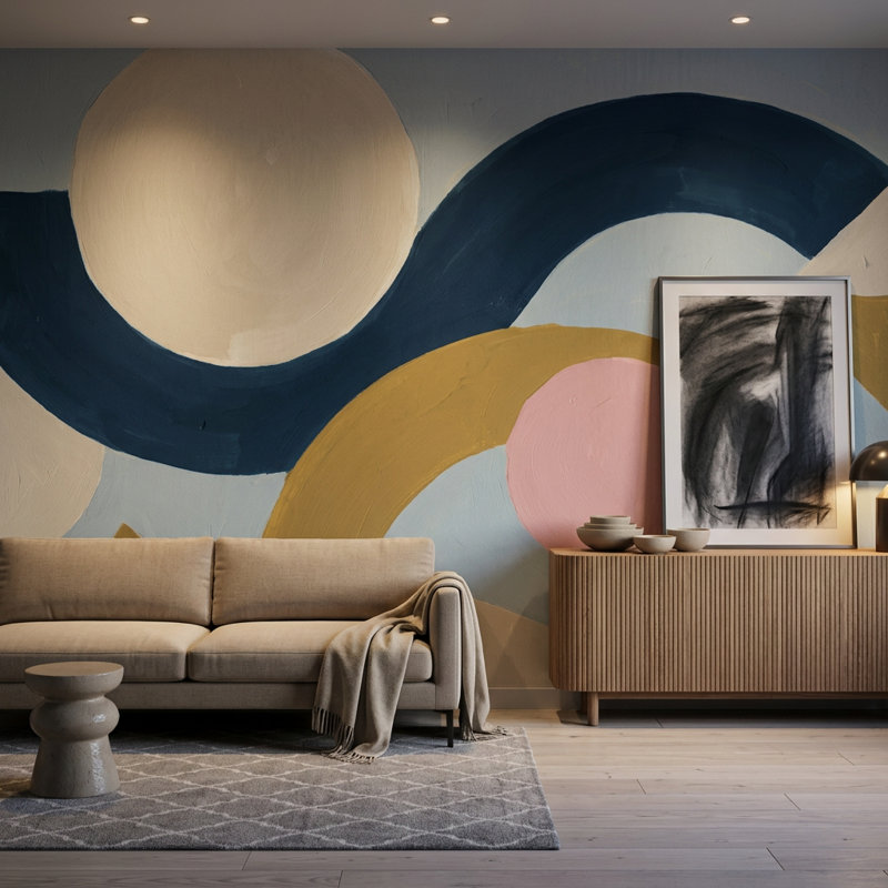 Décoration murale rétro Mid Mid Century, Non tissé, 120"x96"