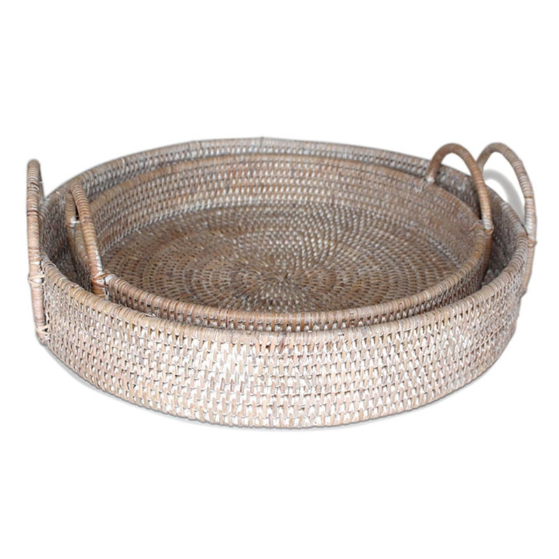 Rattan/Wicker Decorative Tray, White Wash