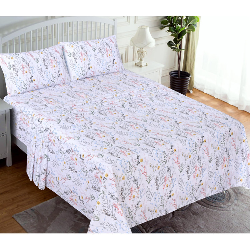 Aroma Floral Cotton Percale Queen Sheet Set with Deep Pockets