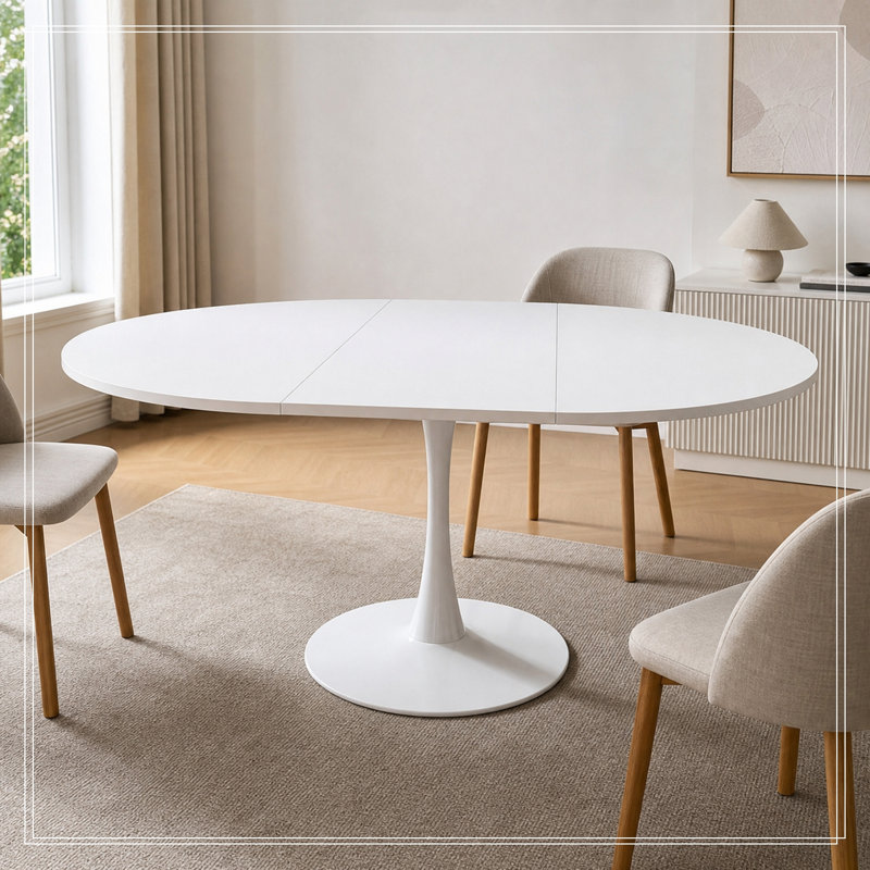 Halee ronde extensible avec base en métal, Blanc