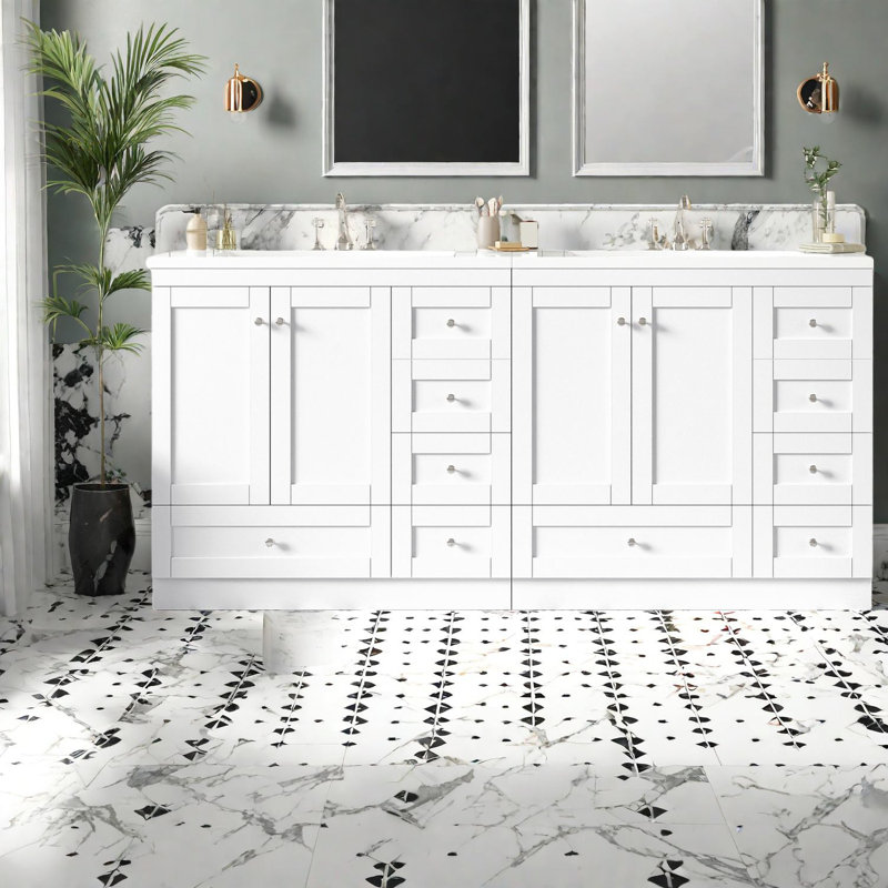 Meuble-lavabo moderne de 72 po avec lavabo en résine et rangement Shaker