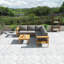 Ensemble de conversation modulaire 4 pièces en bois d'acacia avec coussins gris