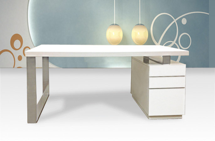 63 Modern White Computer Desk Rectangular Office Desk with Pedestal Base