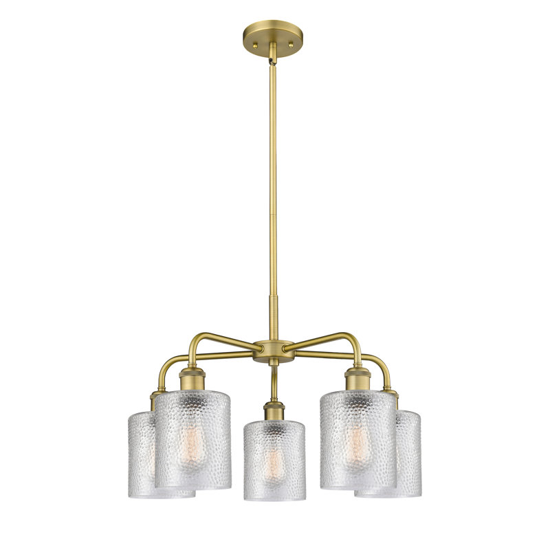 Lustre tambour 5 lumières en acier à intensité variable Dublin, Transparent, Laiton brossé