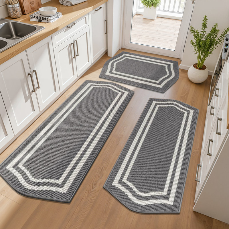 Ensemble de 3 tapis de cuisine Farmhouse, Gris