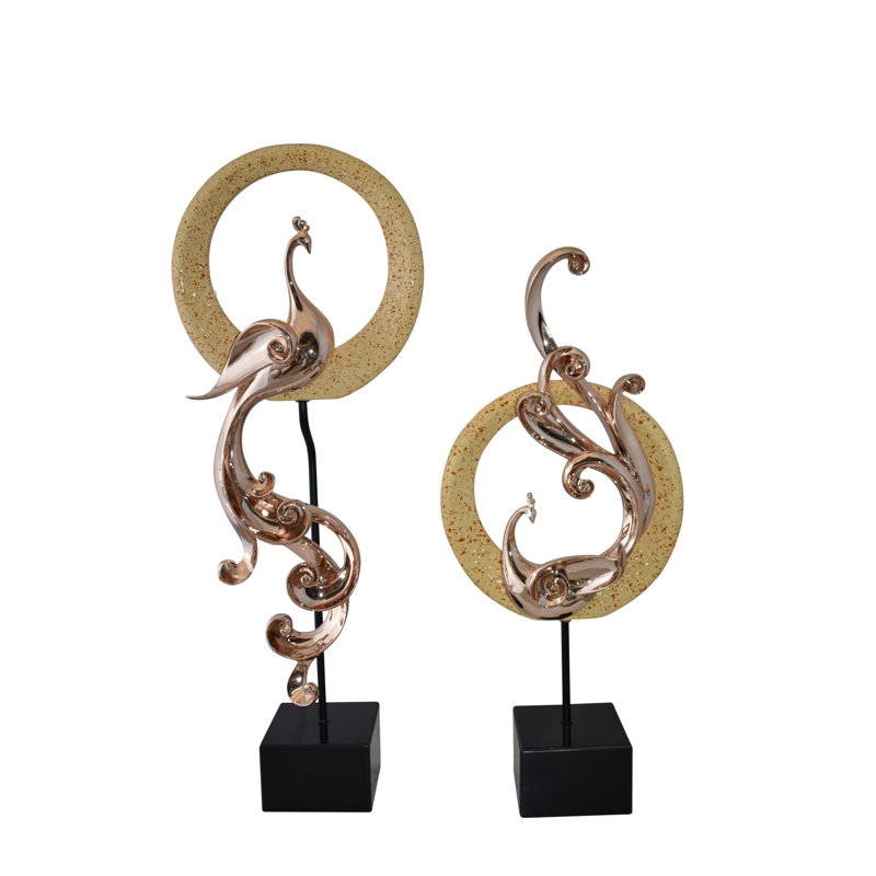 Ensemble de statues paon 2 pièces Feryal: 11 po x 6 po x H 28 po, Or rose