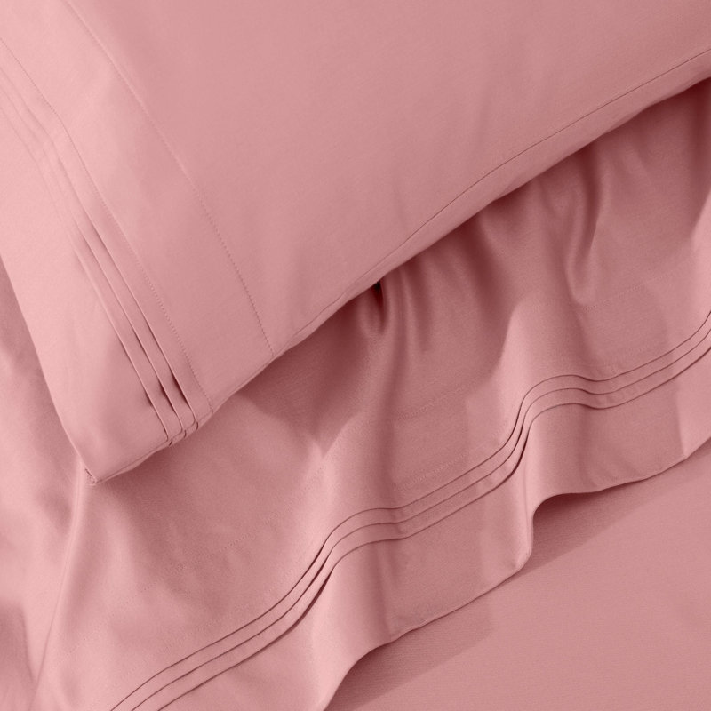 Ensemble de taies d'oreiller de couleur unie en coton égyptien certifié 650 fils Aldin, Très grand lit, Rosé