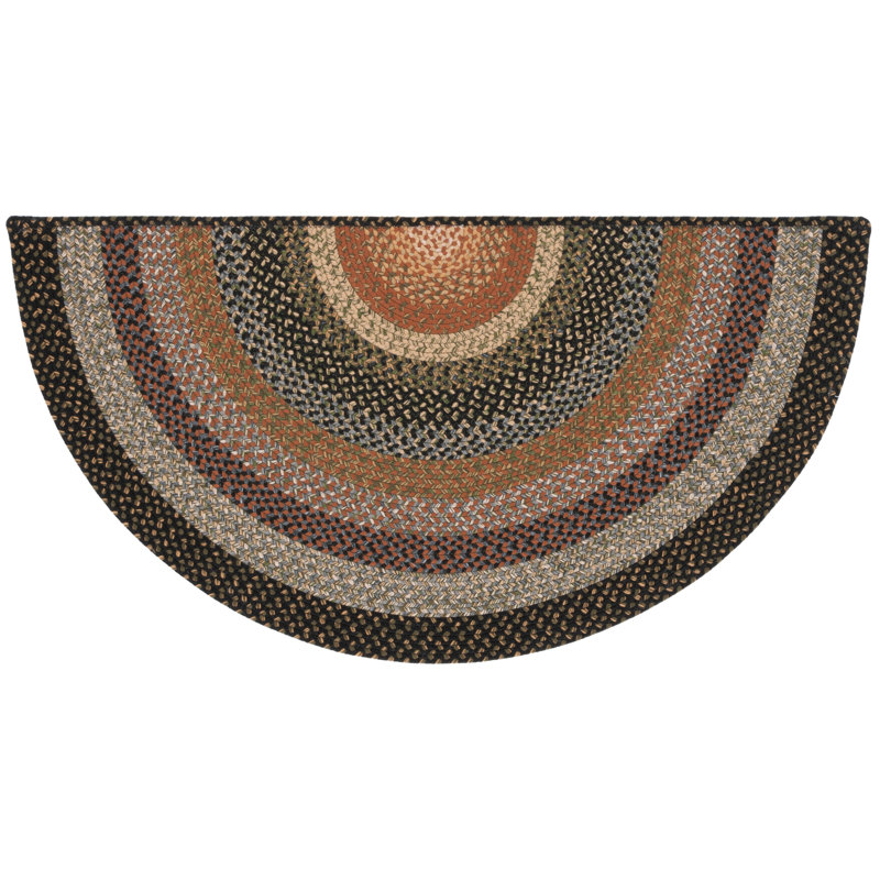 Tapis d'intérieur / extérieur géométrique tissé à la main Georgina, Demi-cercle 2 pi 6 po x 5 pi, Brown/Green