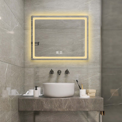 Miroir de salle de bain simple à DEL en cristal poli pour salle de bain