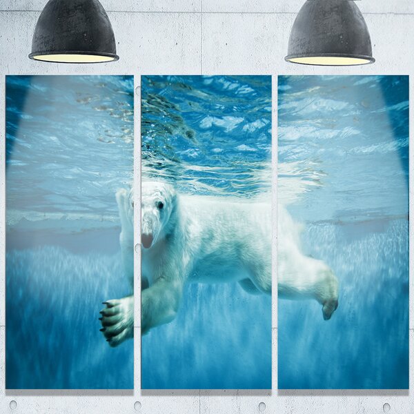 DesignArt Polar Bear Swimming Under Water On Canvas 3 Pieces Print ...