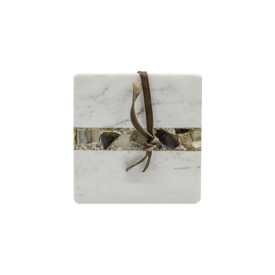 Foreside Home & Garden Small Brown Agate Serving Board Marble, Agate & Leather