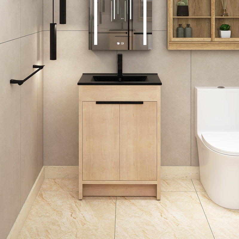 Ensemble de meuble-lavabo simple 24 po avec plateau en céramique Dodou, Noir mat