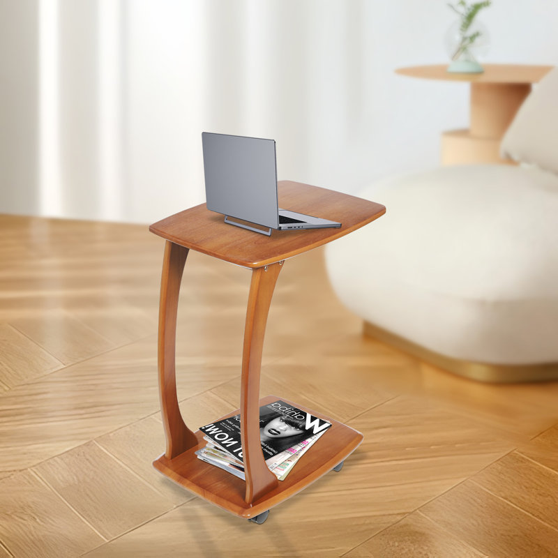 Table d'appoint en forme de C avec roulettes: H 18,11 po x P 13,78 po x H 24,8 po, Noyer