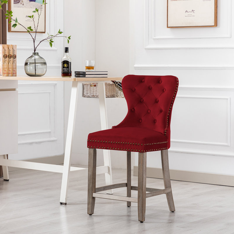 Tabouret de bar et de comptoir Kirsten, Tabouret de comptoir (siège d’une hauteur de 24, Rouge / cadre gris antique
