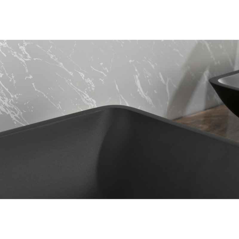 Lavabo pour salle de bain en verre noir mat. 22 po de long. Robinet et bonde escamotable. Conception classique. Facile à nettoyer. Rectangulaire tout inclus X 14 po. Simple corrosion élégante. Ensemble complet