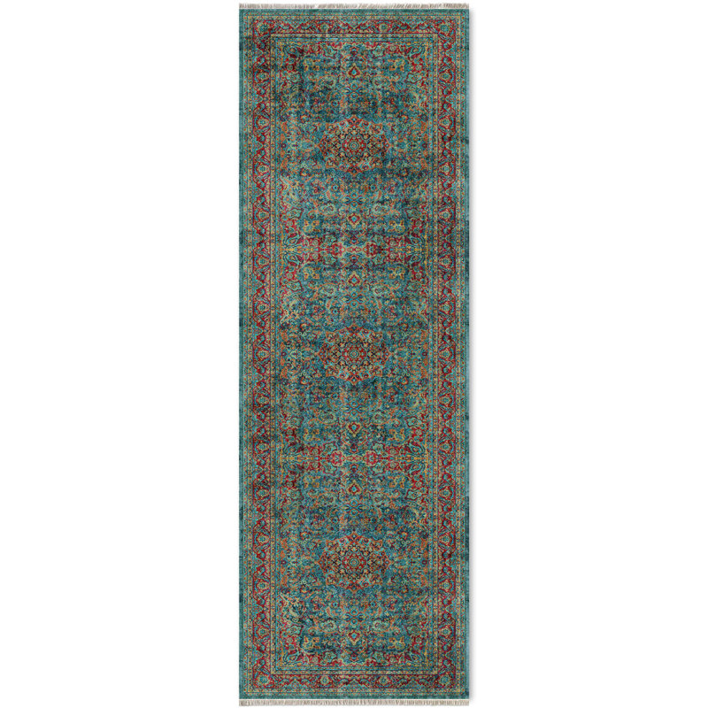 Tapis pastel en chenille de coton bleu sarcelle, Rectangle 6 pi 7 po x 8 pi 11 po