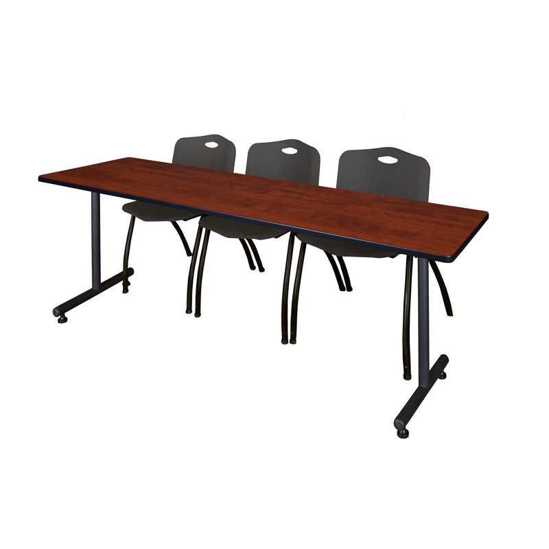 Table de formation en T Nick Nick, chaises empilables 2 M, Noir, Cerisier