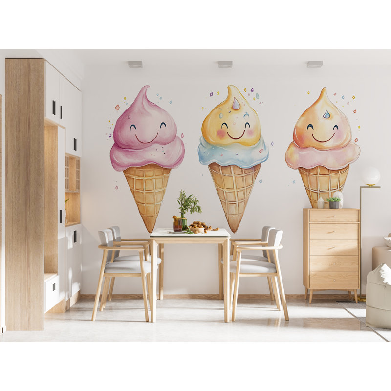 Adorable murale de crème glacée, aquarelle, crème glacée, café, art mural, dessert, 386Mv, H 9 po x l 16 po