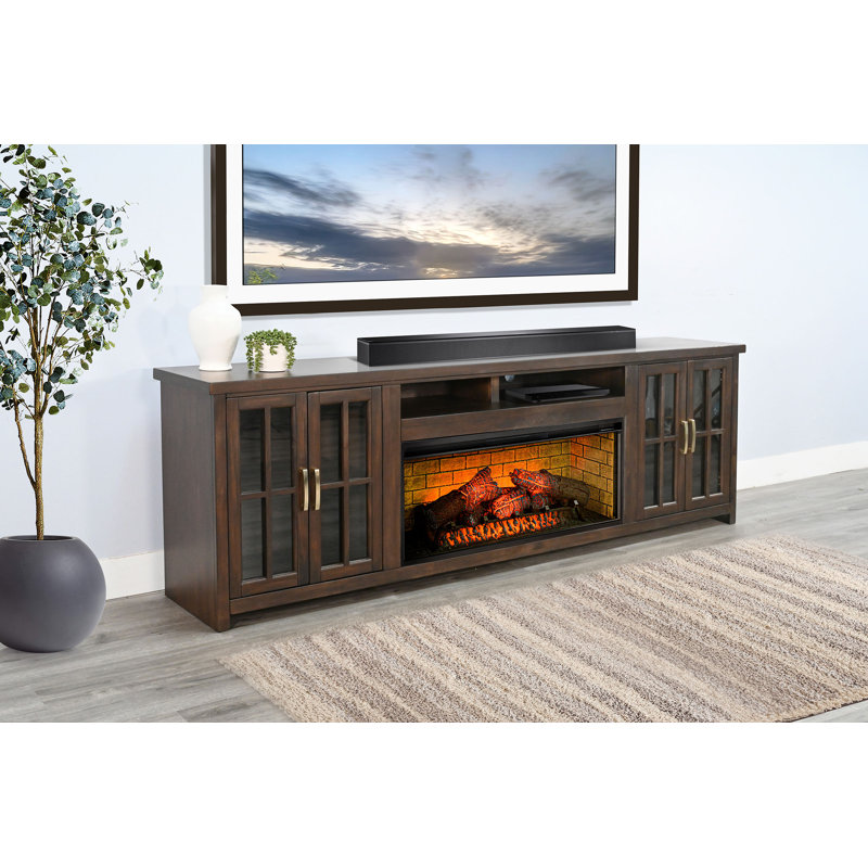 Sunny Designs 98" Media Console With Electric Fireplace, Dark Brown Wood
