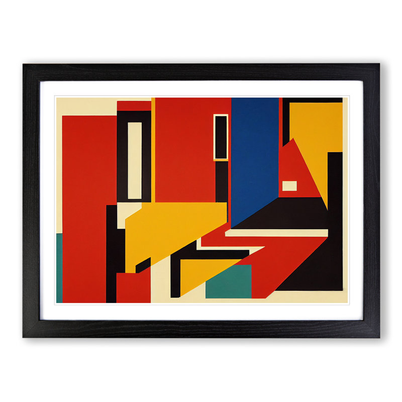 Bauhaus Vol.1 Abstract - Single Picture Frame Print, Black, 46cm H x 64cm W x 2cm D