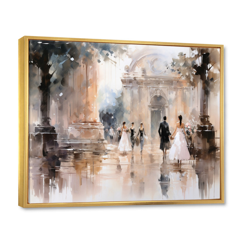 Impression sur toile Fashion Impressionist Elegance II, Cadre flottant doré, H 34 po x l 44 po x P 1,5 po