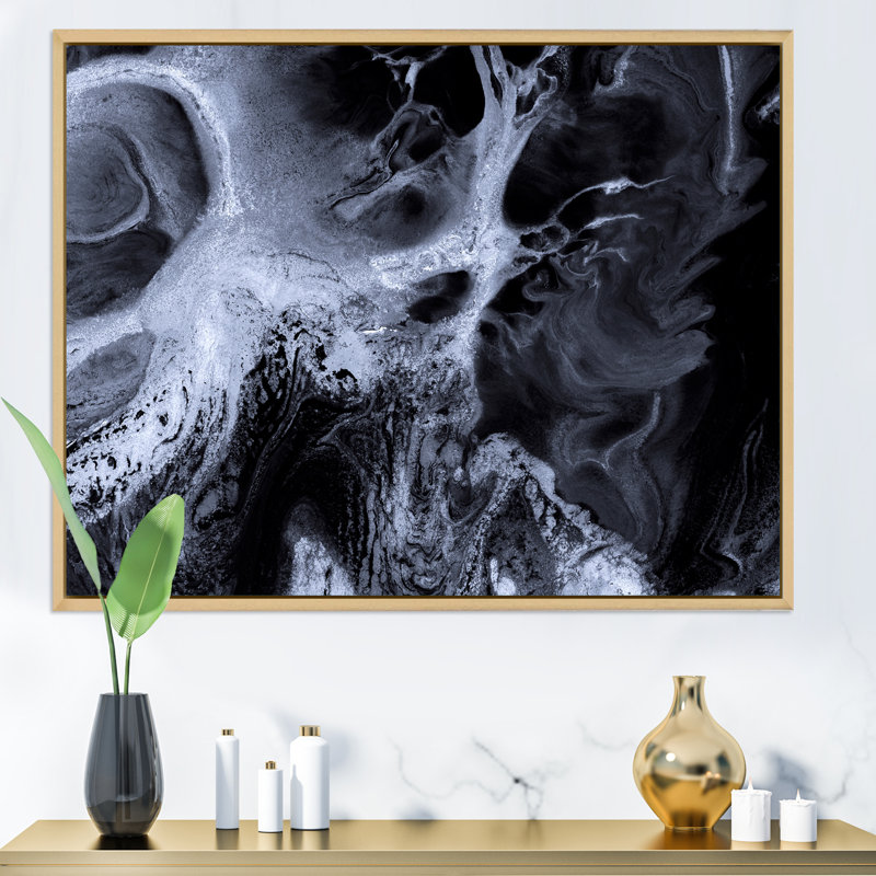 «Black and White Marble Waves», reproduction sur toile, H 30 po x l 40 po x P 1,5 po, Cadre flottant en érable
