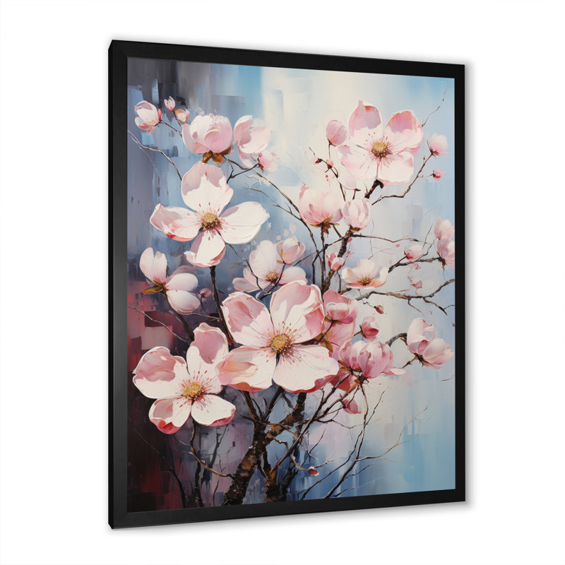 Rêve de cornouiller rose et gris sur toile, Cadre photo noir, H 44 po x l 34 po x P 1,5 po