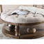 Table basse ronde en bois de style rustique, finition chêne antique, pieds tournés et tablette ouverte-1467891379