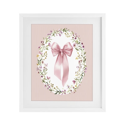 Ribbon with Oval Florals Framed Print Under Glass, design by Christine Simpson Art