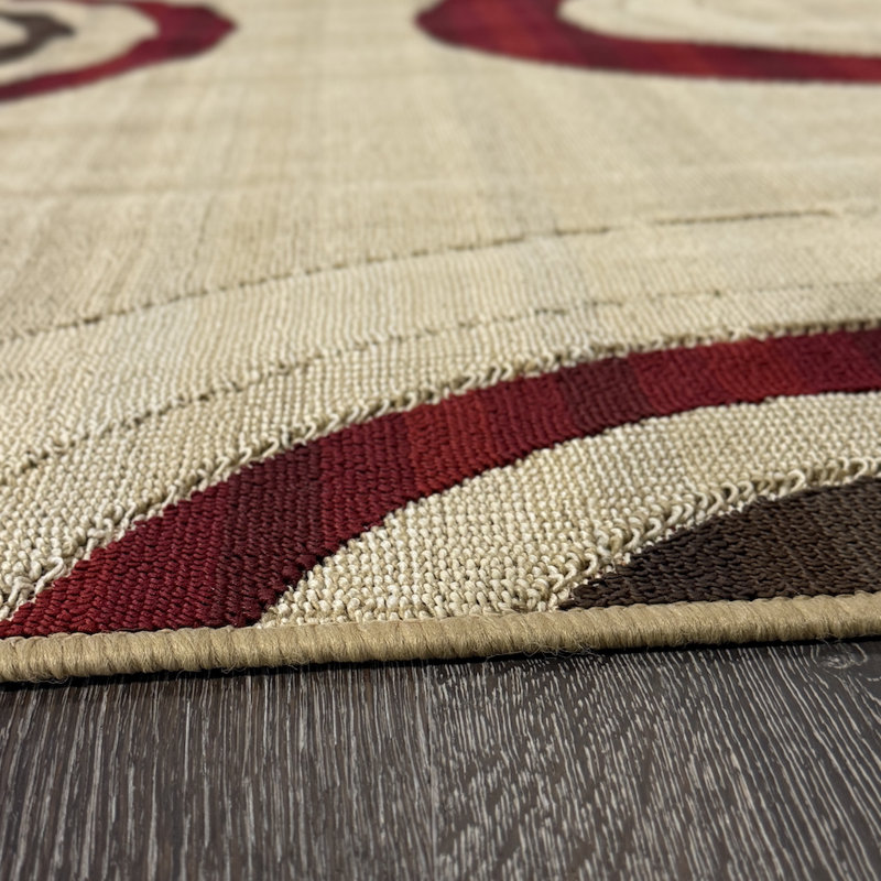 Tapis intérieur / extérieur circulaire en polypropylène tissé à la machine beige et beige Bunce