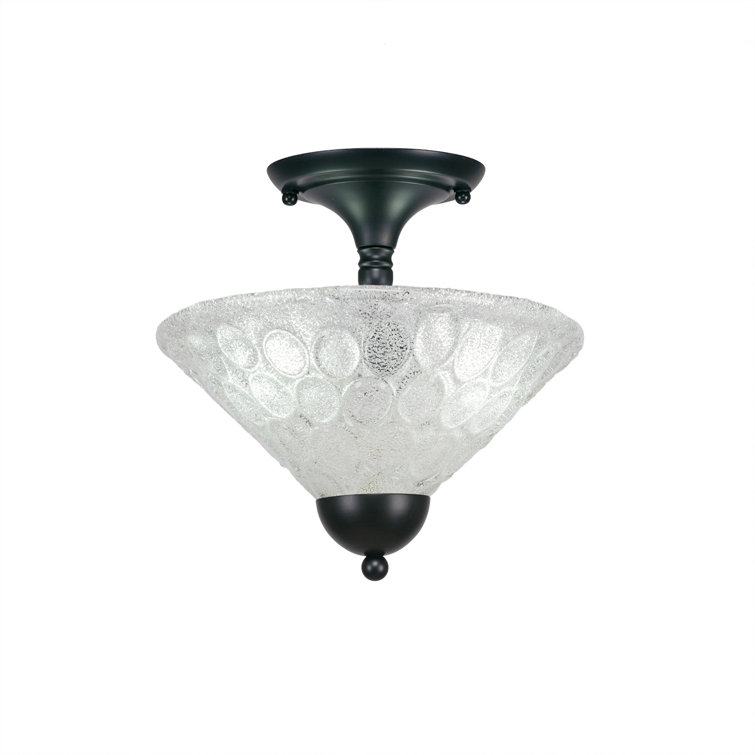 Semi-Flush 2 Bulbs Shown In Matte Black Finish With 12" Italian Bubble Glass