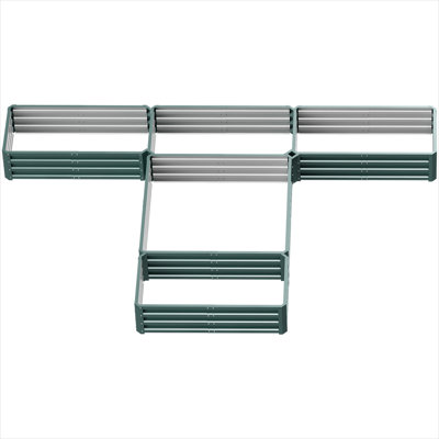 Sage Green Steel Raised Garden Bed Set – 5 Modular 8x8x1 ft Planters for Vegetables, Herbs, and Flowers