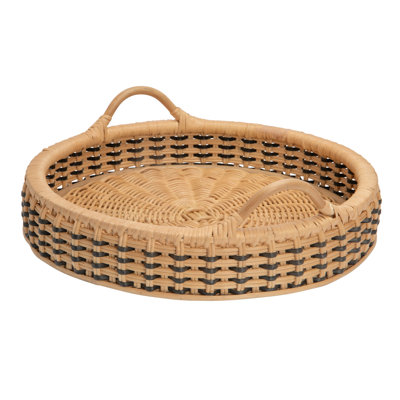 Plateau rond en rotin, naturel et noir