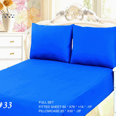 Royal Blue Cotton Bliss Bedding Set - Full Size - 3 Piece Fitted Sheet Set - Soft & Breathable - Deep Pocket - Luxurious Solid Color Sheets