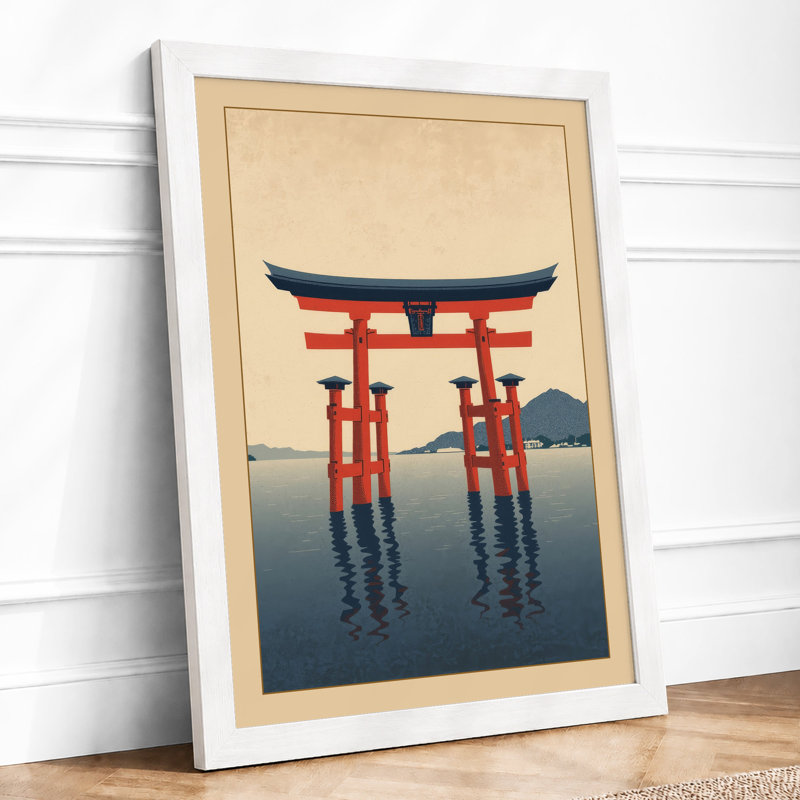 Sacred Gateway at Dawn Japandi - Framed Print, A2 - 59.4 x 42.0 cm, White