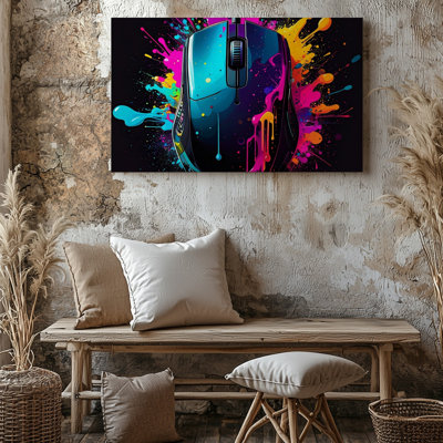 Canvas Paint Splash Mouse Vibrant Tech Inspired Street Art Wall Decor Some Wall Wall Art Ready To Hang Gallery Wrapped Home Decor Decor