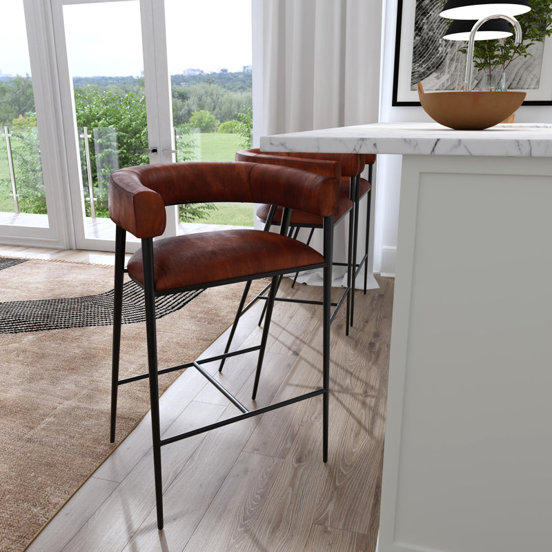 Dallas Leather and Iron cushioned 28.5" Bar Stool