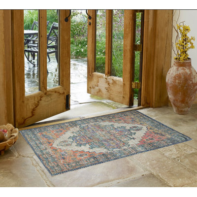 Tapis bleu sarcelle tissé à la main 3 pi x 5 pi bleu médaillon 3 pi x 5 pi