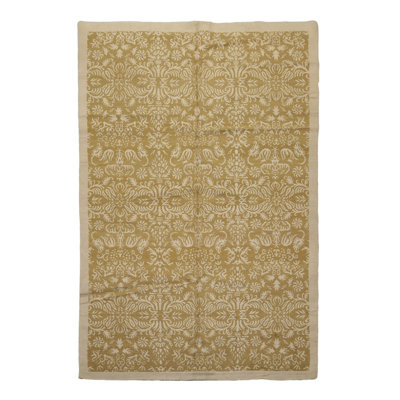 Tapis unique vert / or clair noué à la main 5 pi 11 po x 8 pi 10 po Emaly