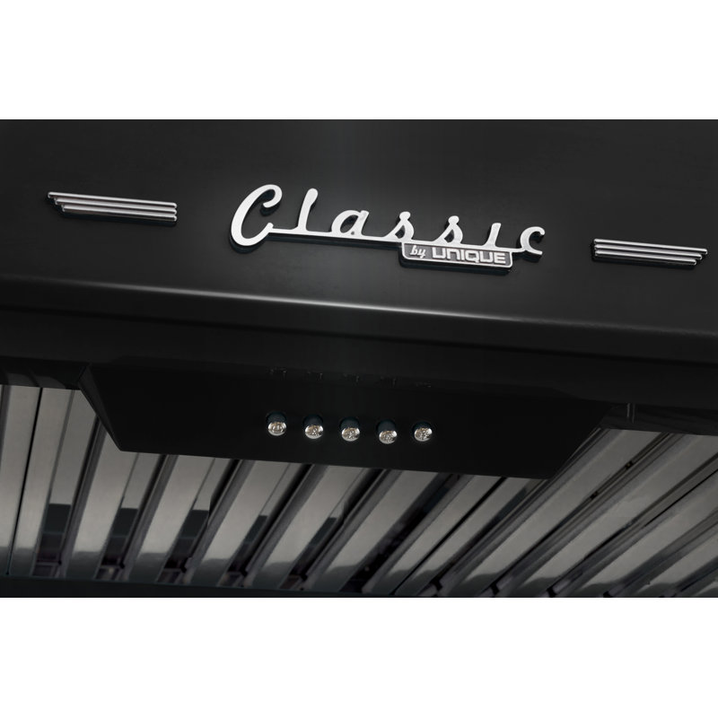 Hotte sous un meuble à conduit classique 24 pouces 500 CFM avec cloisons en acier inoxydable et éclairage Classic, Noir