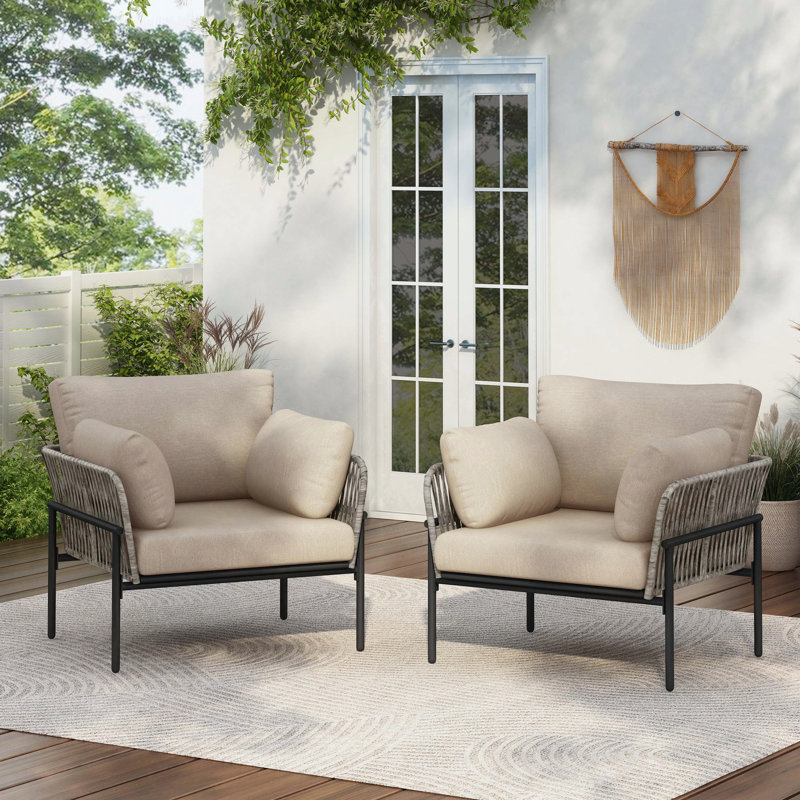 Caniah Faux Rattan Accent Chairs, Gray