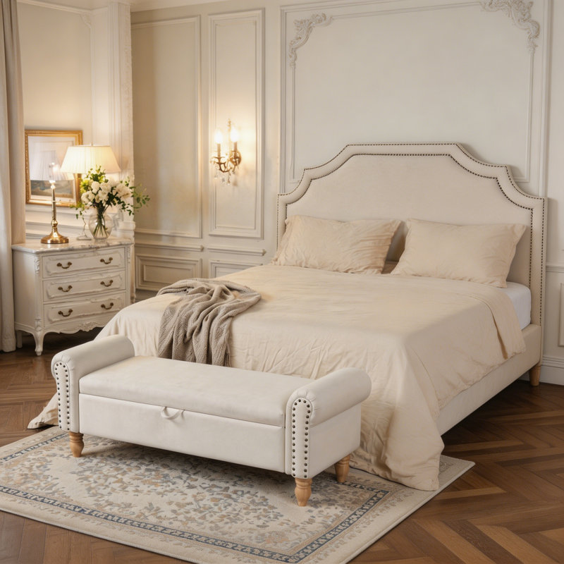 Banc de rangement avec repose-pieds, repose-pieds rembourré