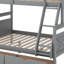 Lit superposé simple au-dessus d'un lit double en bois avec échelle, deux tiroirs de rangement, barrière de sécurité