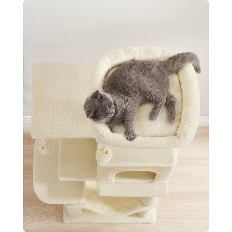 143cm H Cat Tree, Beige, 112cm H x 62cm W x 46cm D