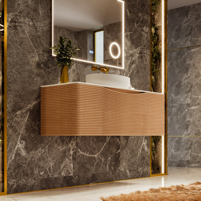 Meuble-lavabo mural simple de 39 po avec plateau en surface solide Kambrey