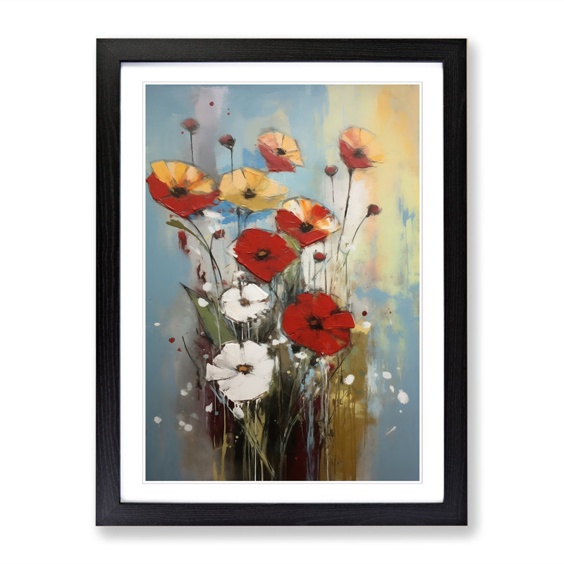 FRM-V0523-902X Flowers Mid Century Modern Vol.9 - Single Picture Frame Print, Black Framed, 34cm H x 25cm W x 2cm D
