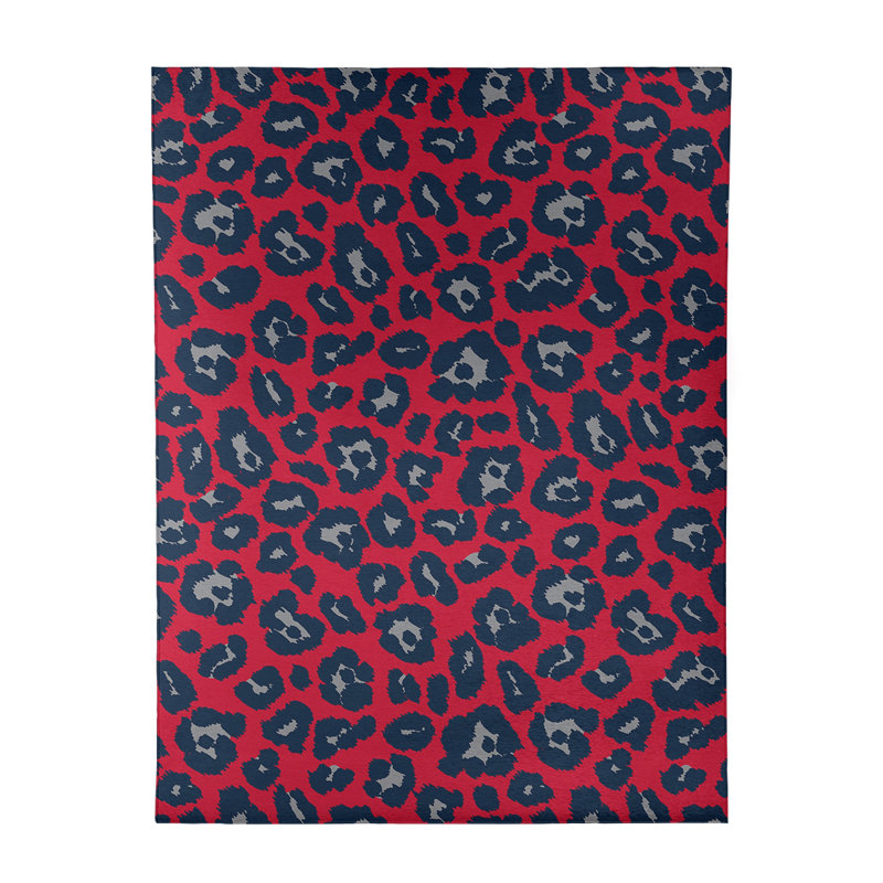 Tapis rouge / bleu marine / gris à imprimé animal, Rectangle 9 pi x 12 pi