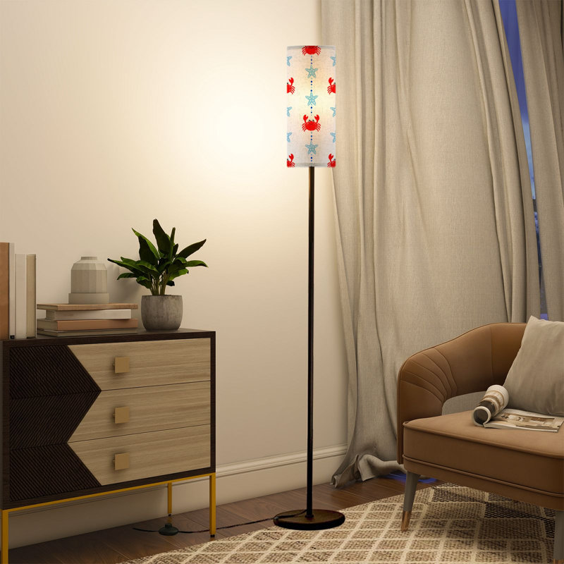  Lampe sur pied de 68,5 po avec crabes rouges et étoile de mer bleue à intensité variable avec abat-jour en lin