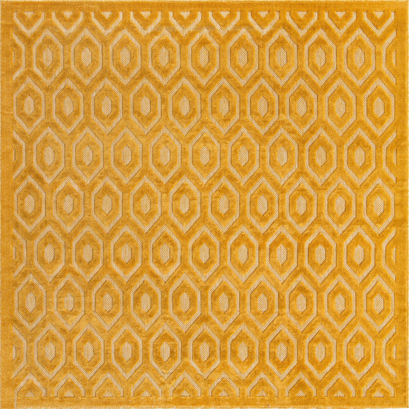 Tapis intérieur / extérieur jaune Griffing, Carré 7 pi 10 po